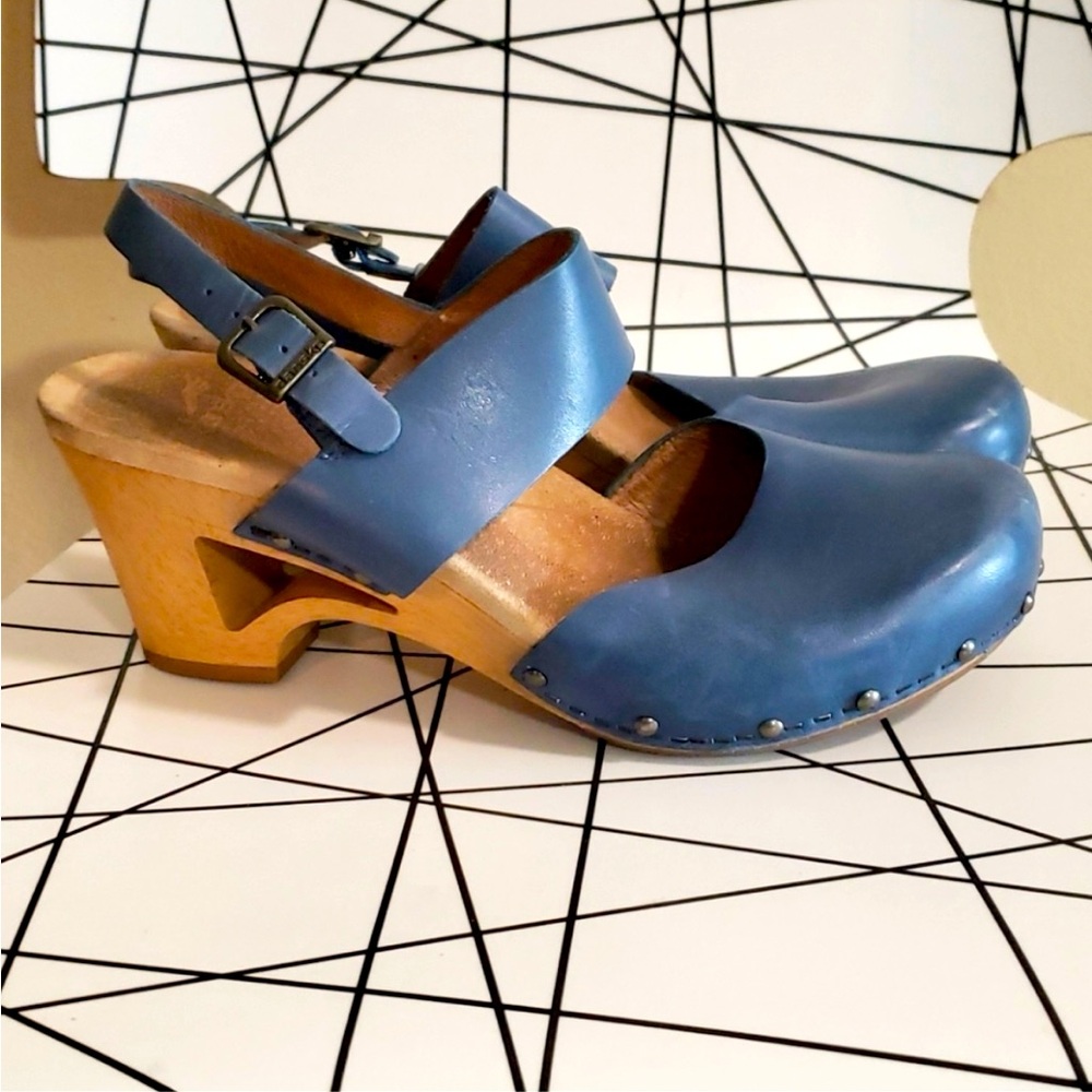 Dansko Blue Leather Clog Mules